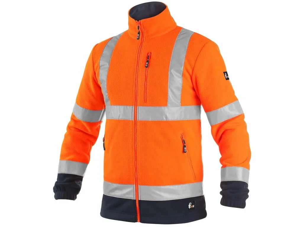 Výstražná fleecová bunda CXS PRESTON – reflexná pracovná bunda oranžovo-modrá