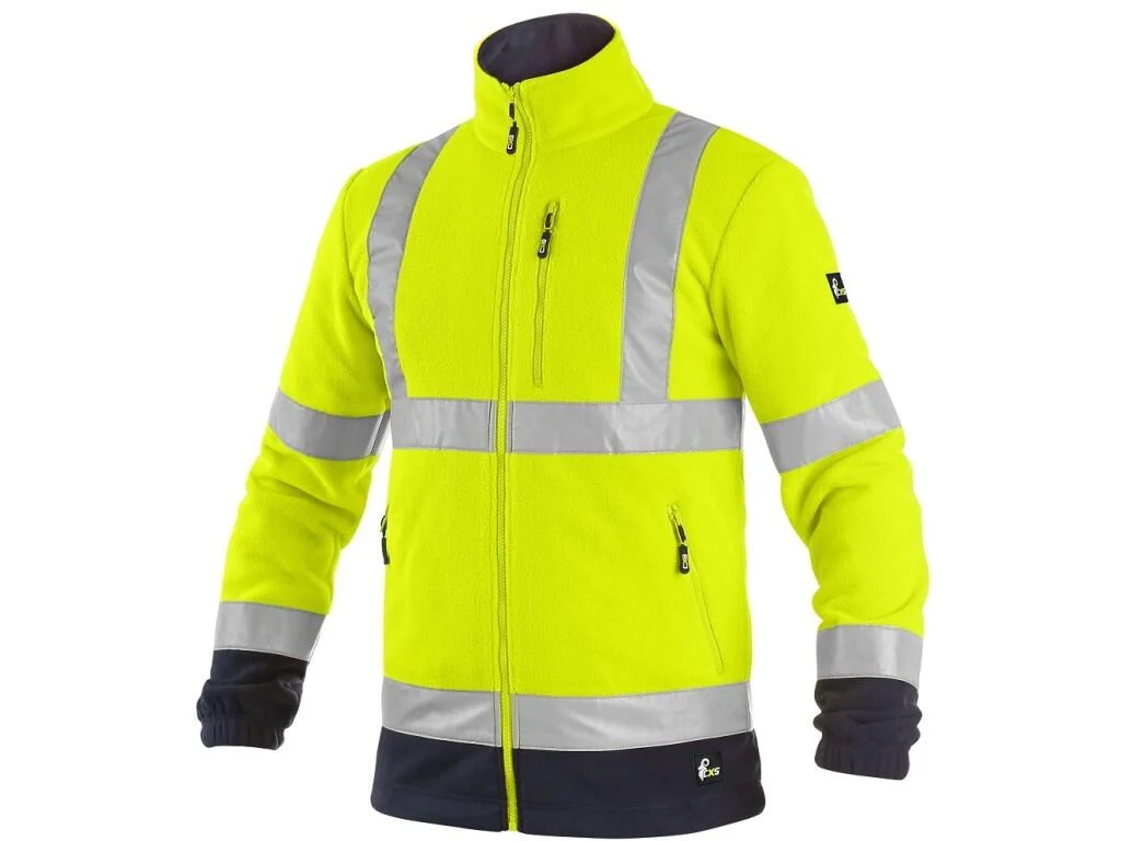 Výstražná fleecová bunda CXS PRESTON – reflexná pracovná bunda žlto-modrá