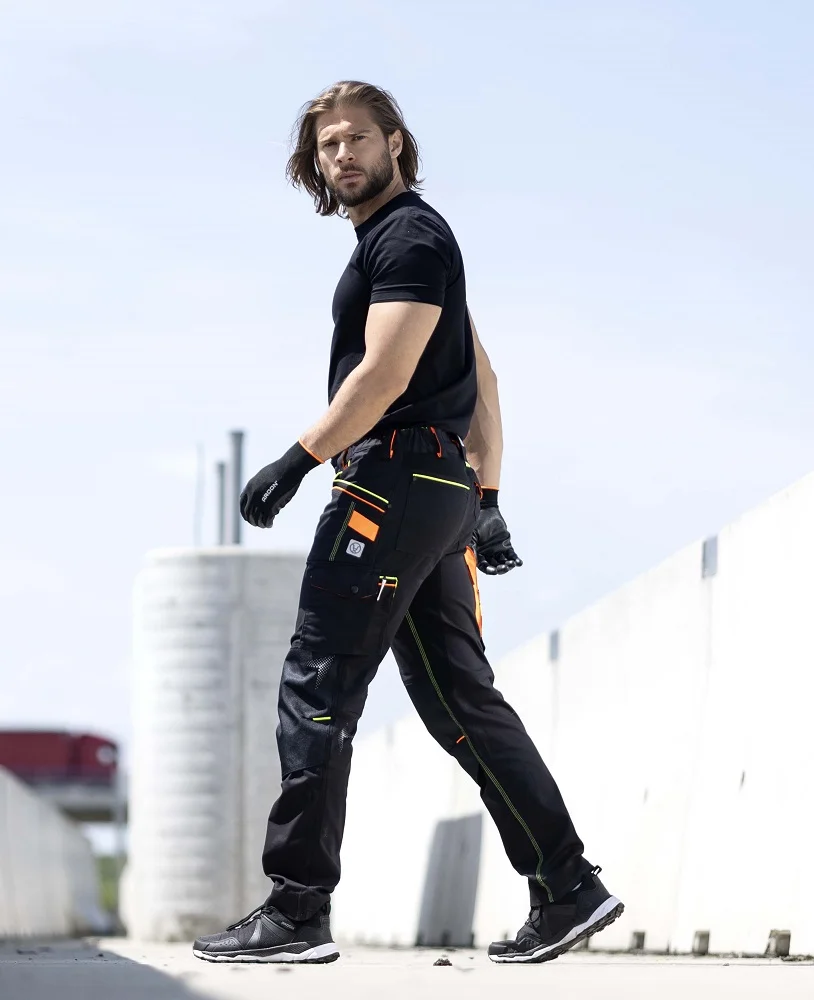 Strečové montérkové nohavice ARDON®CREATRON® čierna-neon – SLIM FIT pracovné nohavice